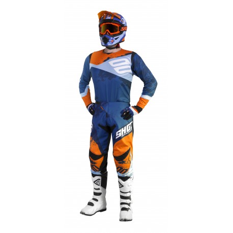 SHOT SHADOW modro oranžový fluo MX komplet - dres + nohavice